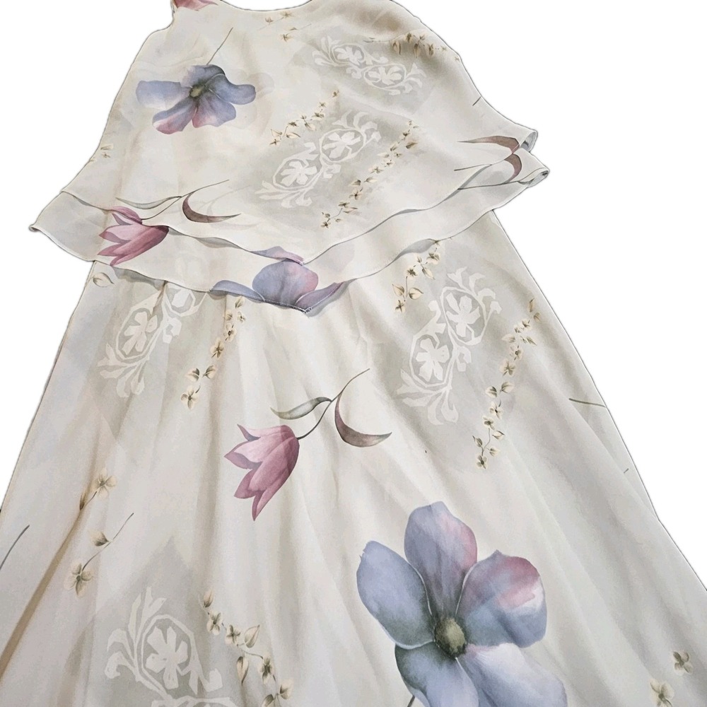 R & M Richards Womens Floral Layered Dress Sage Green 90s Cottagecore Size 10